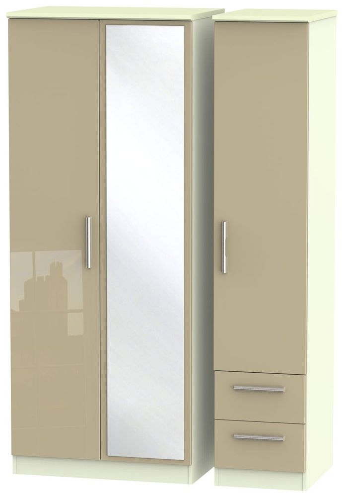 Knightsbridge 3 Door 2 Right Drawer Combi Wardrobe - High Gloss Mushroom and Cream