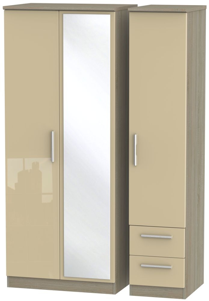 Knightsbridge 3 Door 2 Right Drawer Combi Wardrobe - High Gloss Mushroom and Darkolino