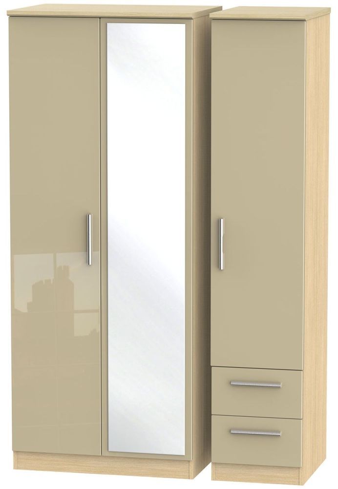 Knightsbridge 3 Door 2 Right Drawer Combi Wardrobe - High Gloss Mushroom and Light Oak
