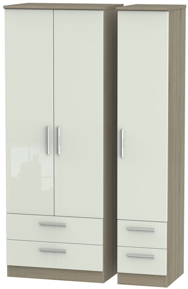 Knightsbridge 3 Door 4 Drawer Tall Wardrobe - High Gloss Kaschmir and Darkolino