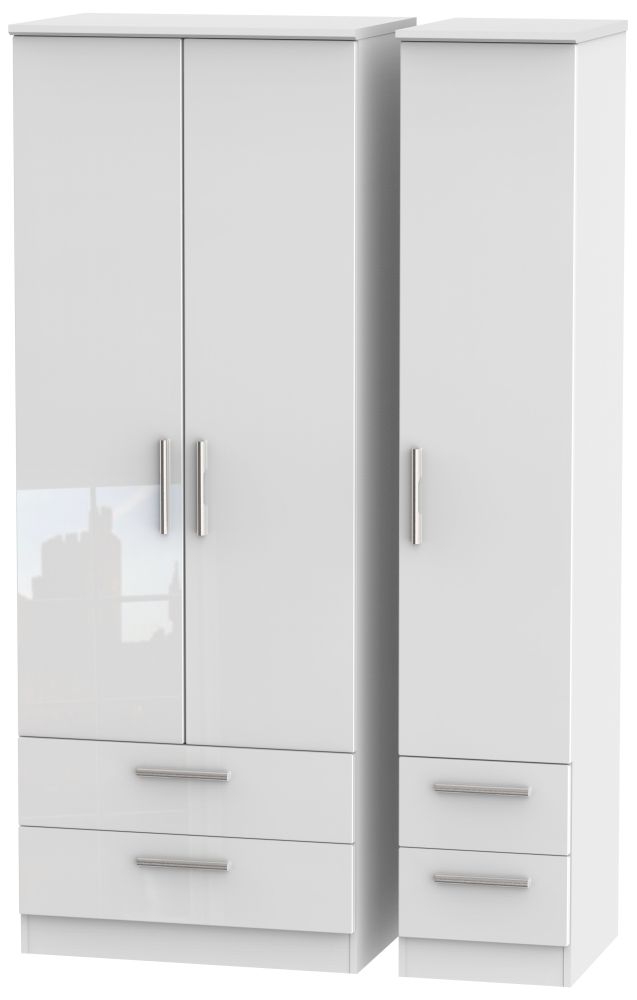 Knightsbridge 3 Door 4 Drawer Tall Wardrobe - High Gloss White
