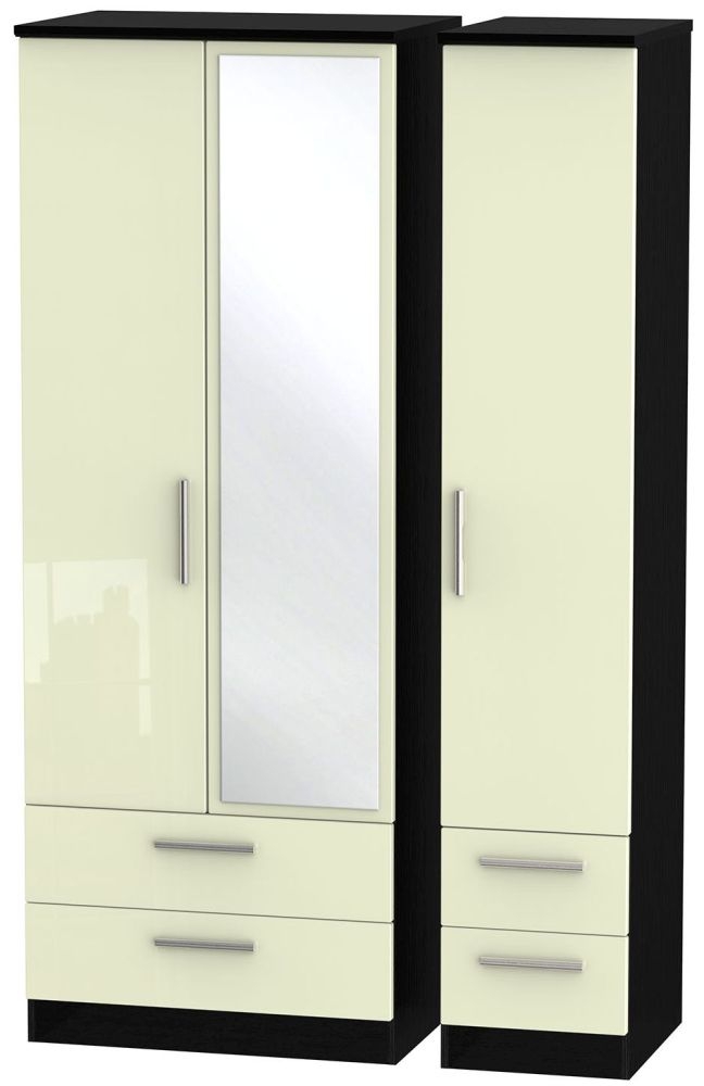 Knightsbridge 3 Door 4 Drawer Tall Combi Wardrobe - High Gloss Cream and Black