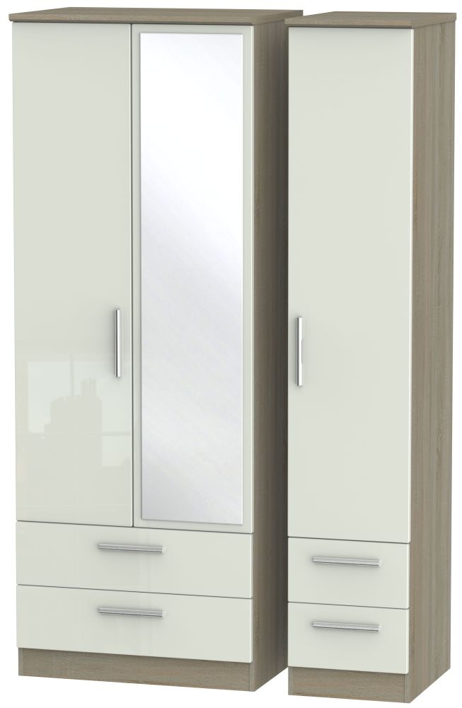 Knightsbridge 3 Door 4 Drawer Tall Combi Wardrobe - High Gloss Kaschmir and Darkolino