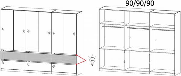 41M5 : 6 Door 6 Drawer Combi Wardrobe - High Polish Front