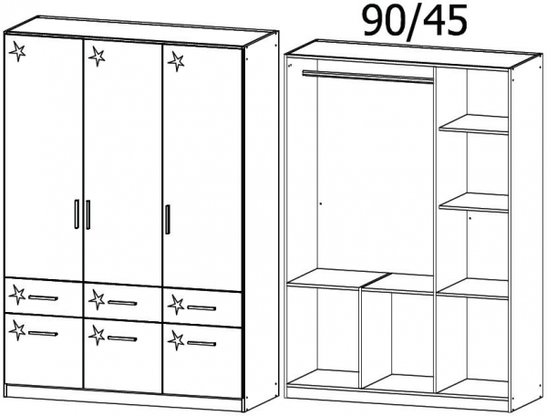 W 136cm - 3 Door 6 Drawer