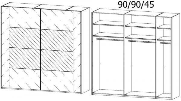 5791 : 2 Glass Door Sliding Wardrobe with Center Door Mirror Section