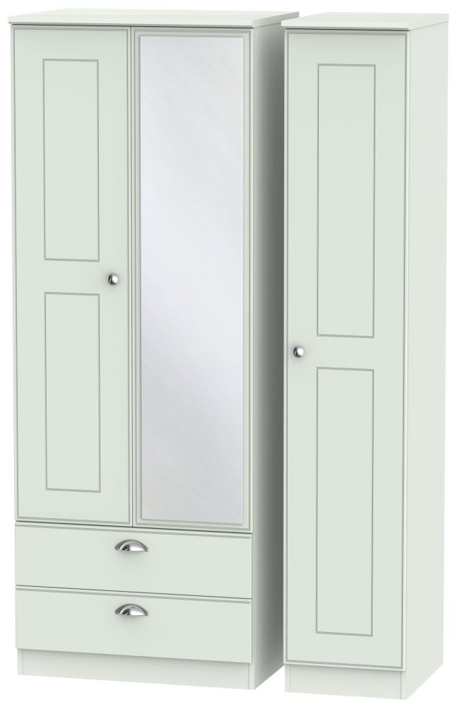 Victoria Wardrobe - 3 Door - 1 Mirror - LHF 2 Drawers - Tall - Combi - Grey