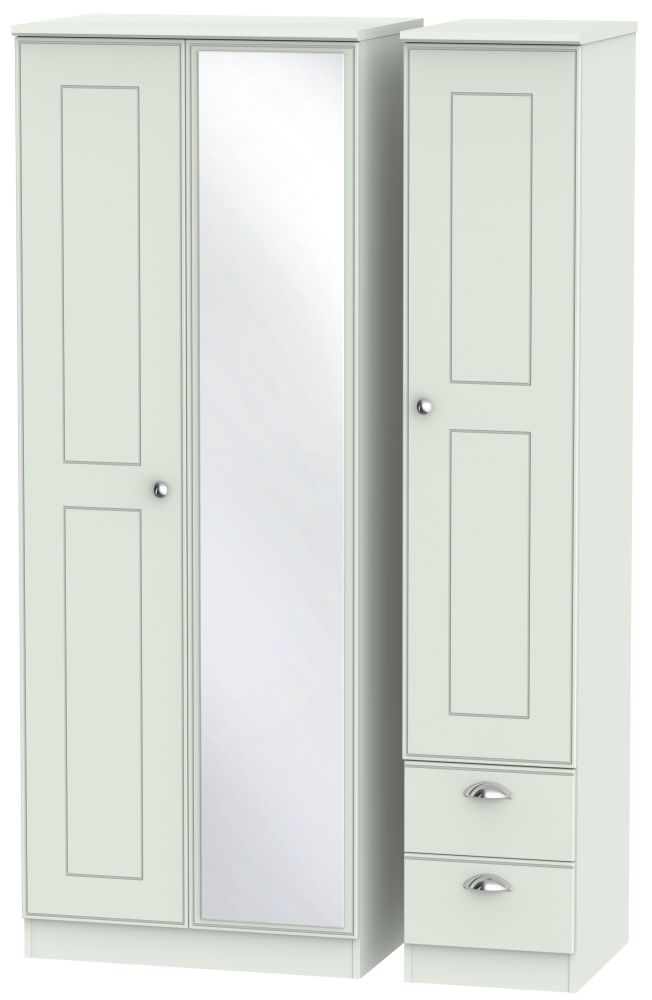 Victoria Wardrobe - 3 Door - 1 Mirror - RHF 2 Drawers -  Tall - Combi - Grey