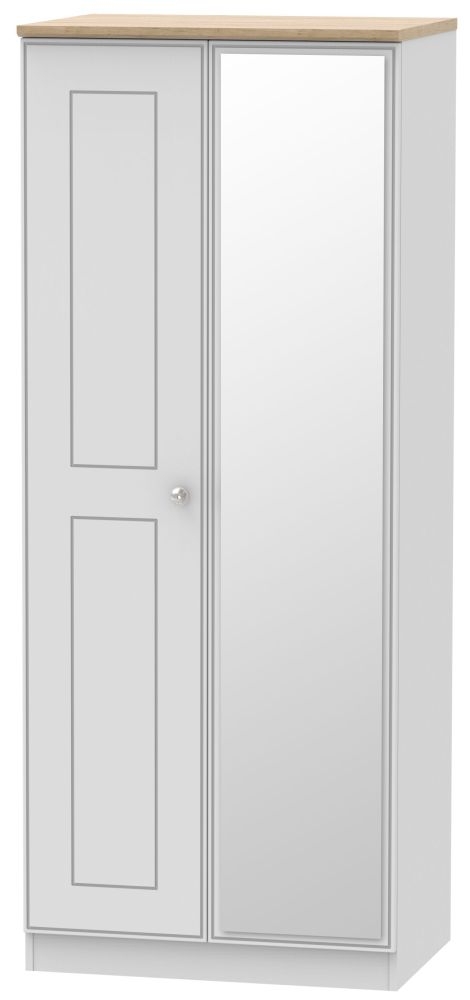 Victoria Grey and Riviera Oak 2 Door Wardrobe - 1 Mirror