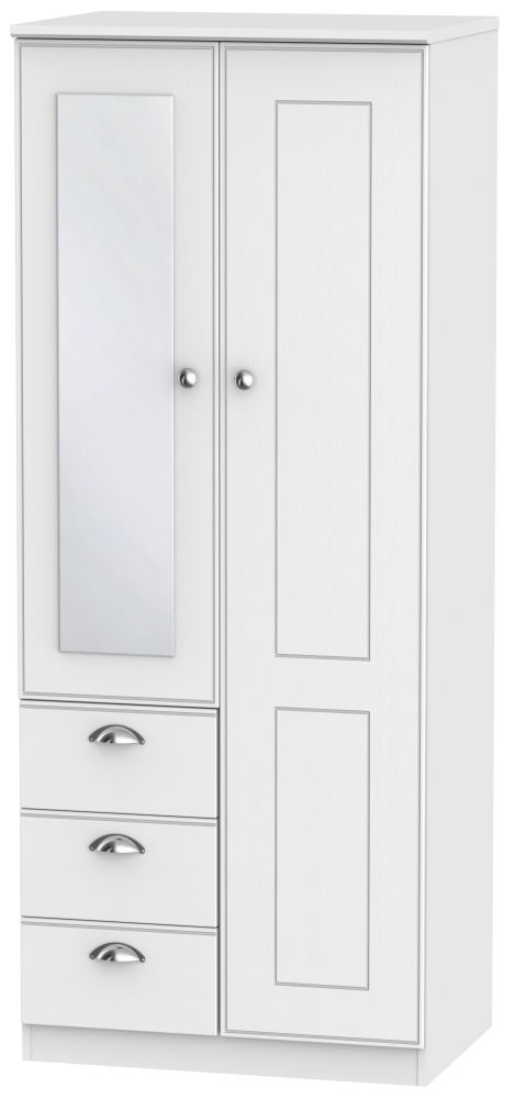Victoria White 2 Door Combi Wardrobe - 1 Mirror RHF 3 Drawers
