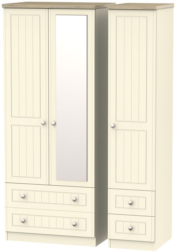 Vienna Cream 3 Door Combi Wardrobe - 1 Mirror