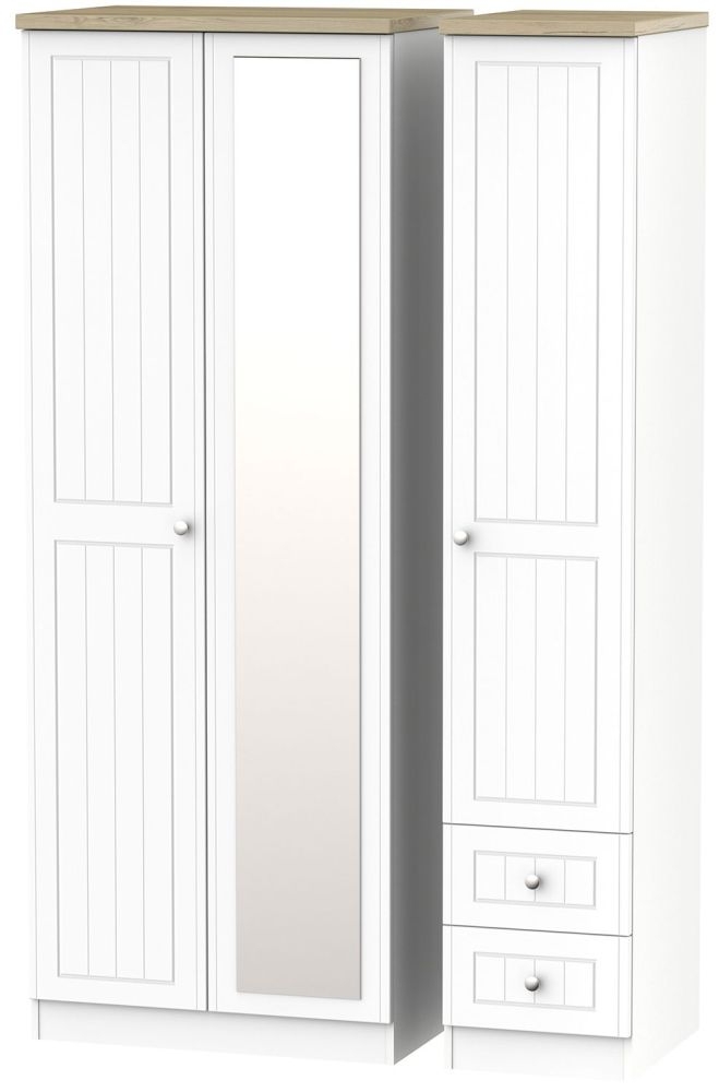 Vienna Wardrobe - 3 Door - 1 Mirror - RHF 2 Drawers - Tall - Combi - Porcelain