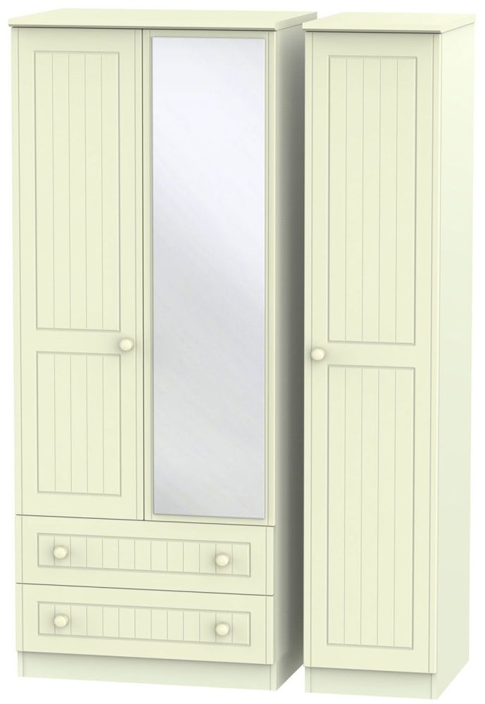 Warwick Wardrobe - 3 Door - 1 Mirror - LHF 2 Drawers - Combi - Cream