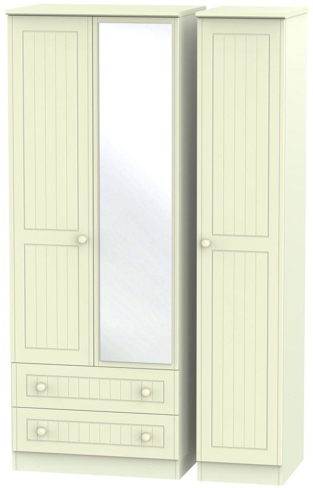 Warwick Cream 3 Door Tall Combi Wardrobe - 1 Mirror and LHF 2 Drawers