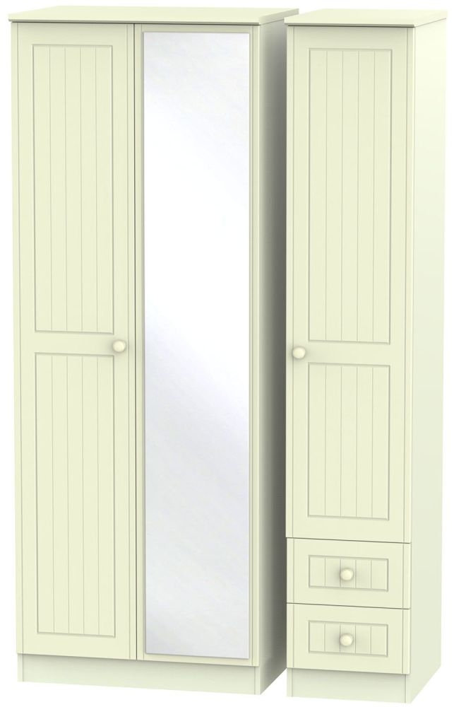 Warwick Wardrobe - 3 Door - 1 Mirror - RHF 2 Drawers - Tall - Combi - Cream