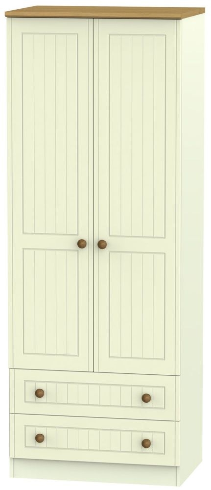Warwick Cream and Oak 2 Door 2 Drawer Tall Wardrobe