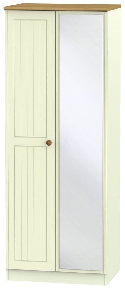 Warwick Wardrobe - 2 Door - 1 Mirror - Tall - Cream and Oak