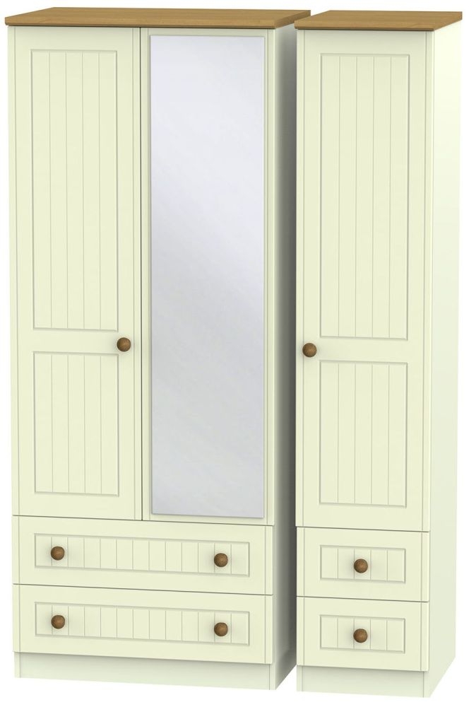 Warwick Cream and Oak 3 Door Combi Wardrobe - 1 Mirror
