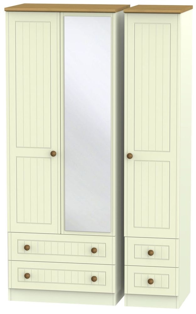 Warwick Cream and Oak 3 Door Tall Combi Wardrobe - 1 Mirror