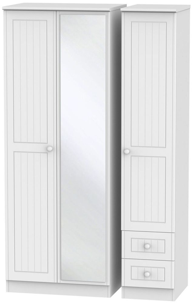 Warwick White 3 Door Tall Combi Wardrobe - 1 Mirror