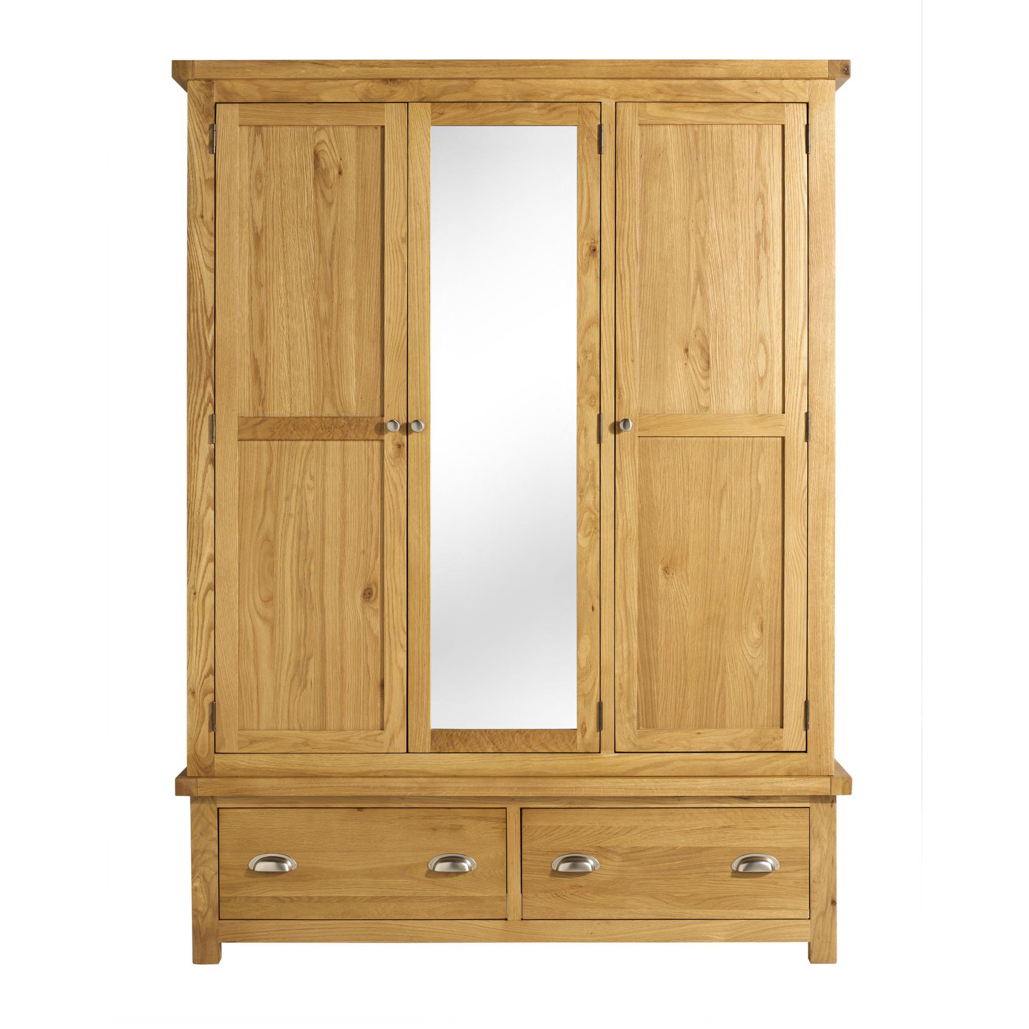 Woburn Mirror Wardrobe - 3 Door - 2 Drawer - Rustic Oak