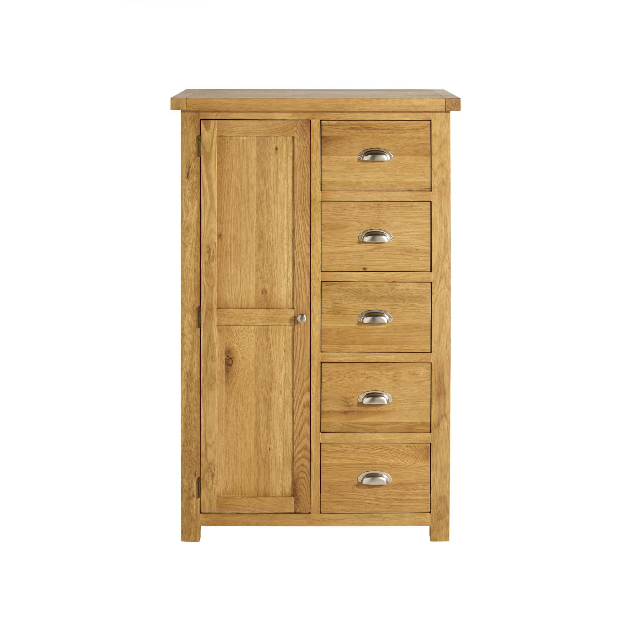 Woburn Short Wardrobe - 1 Door 5 Drawer - Rustic Oak