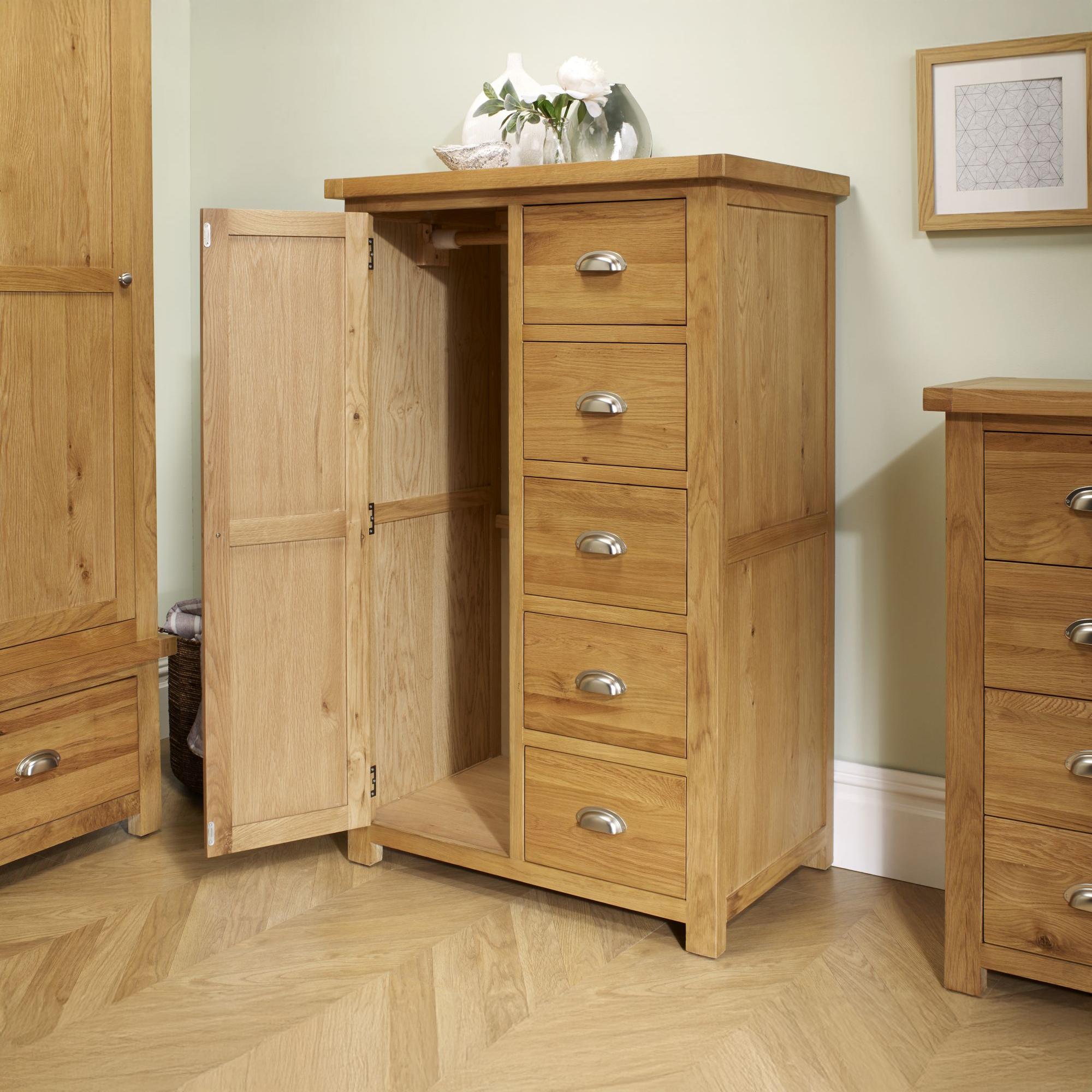 Woburn Short Wardrobe - 1 Door 5 Drawer - Rustic Oak