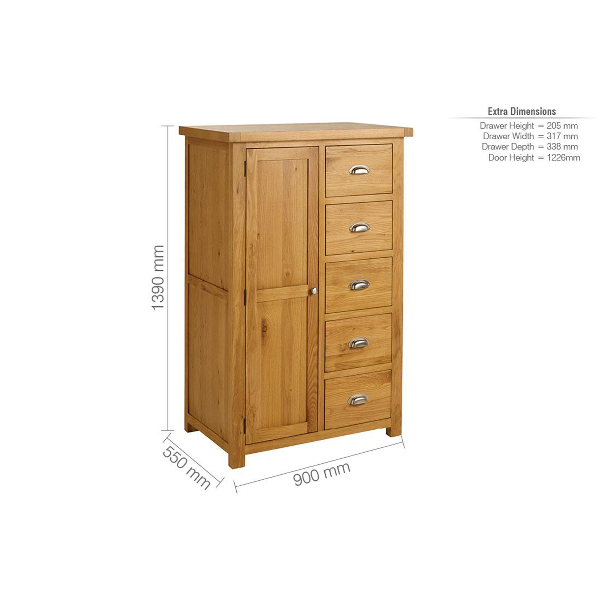 Woburn Short Wardrobe - 1 Door 5 Drawer - Rustic Oak
