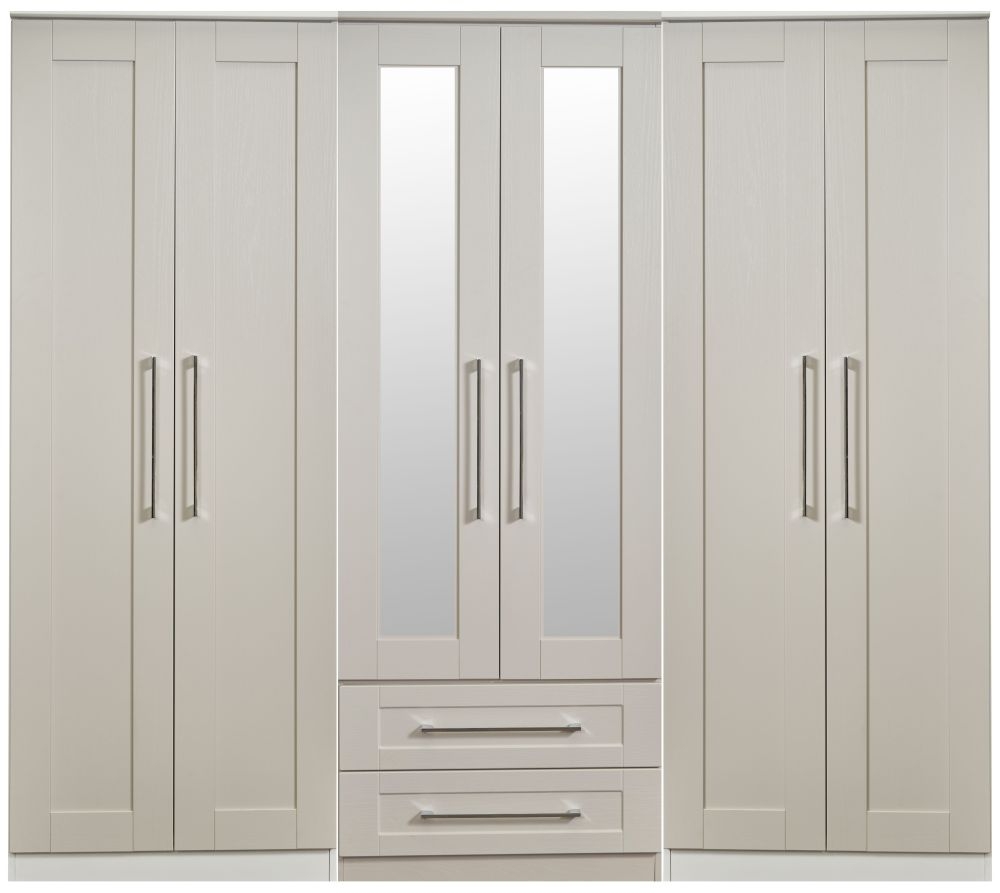 York Cashmere 6 Door Tall Mirror Combi Wardrobe