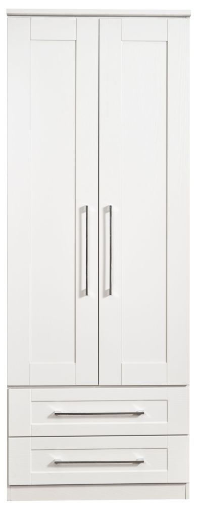 York White 2 Door 2 Drawer Tall Wardrobe