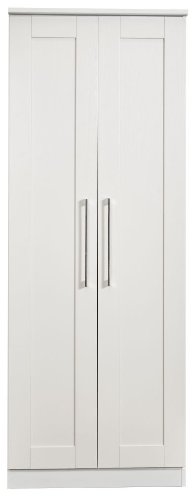York White 2 Door Plain Tall Wardrobe