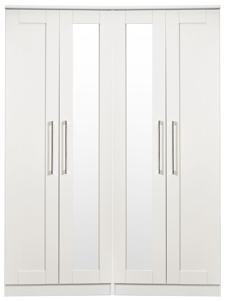 York White 4 Door Tall Mirror Wardrobe