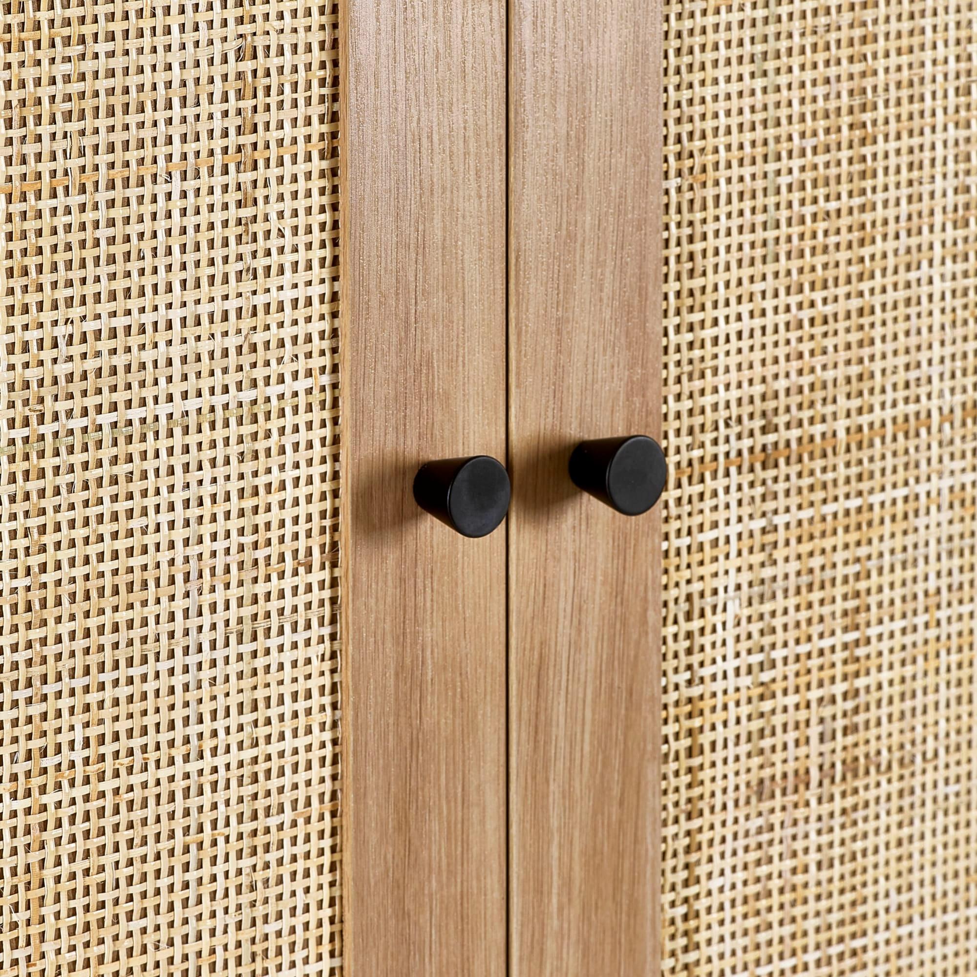 Padstow Double Wardrobe - 2 Door - 1 Drawer - Oak and Rattan