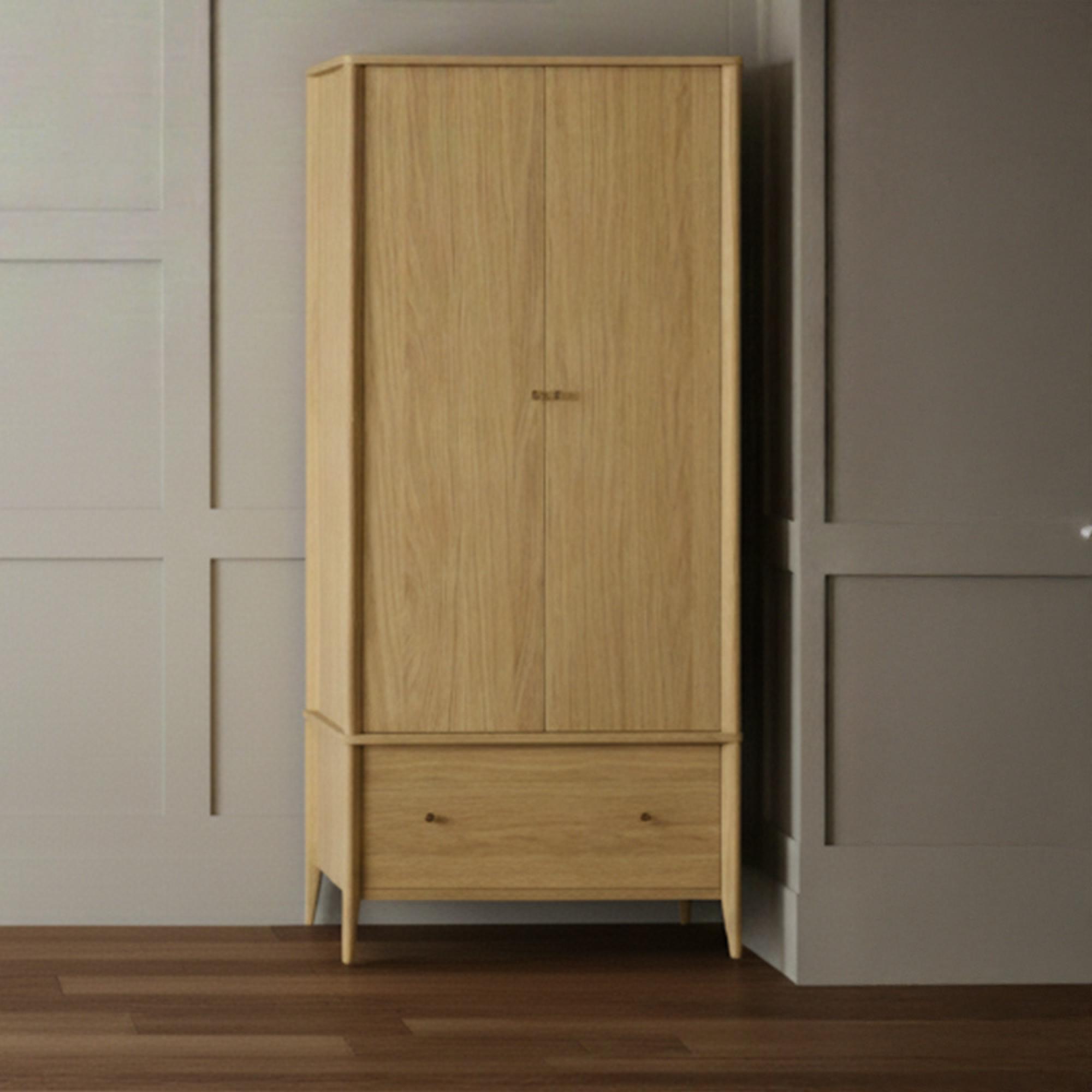 Paris Wardrobe - 2 Door - 1 Drawer - Oak