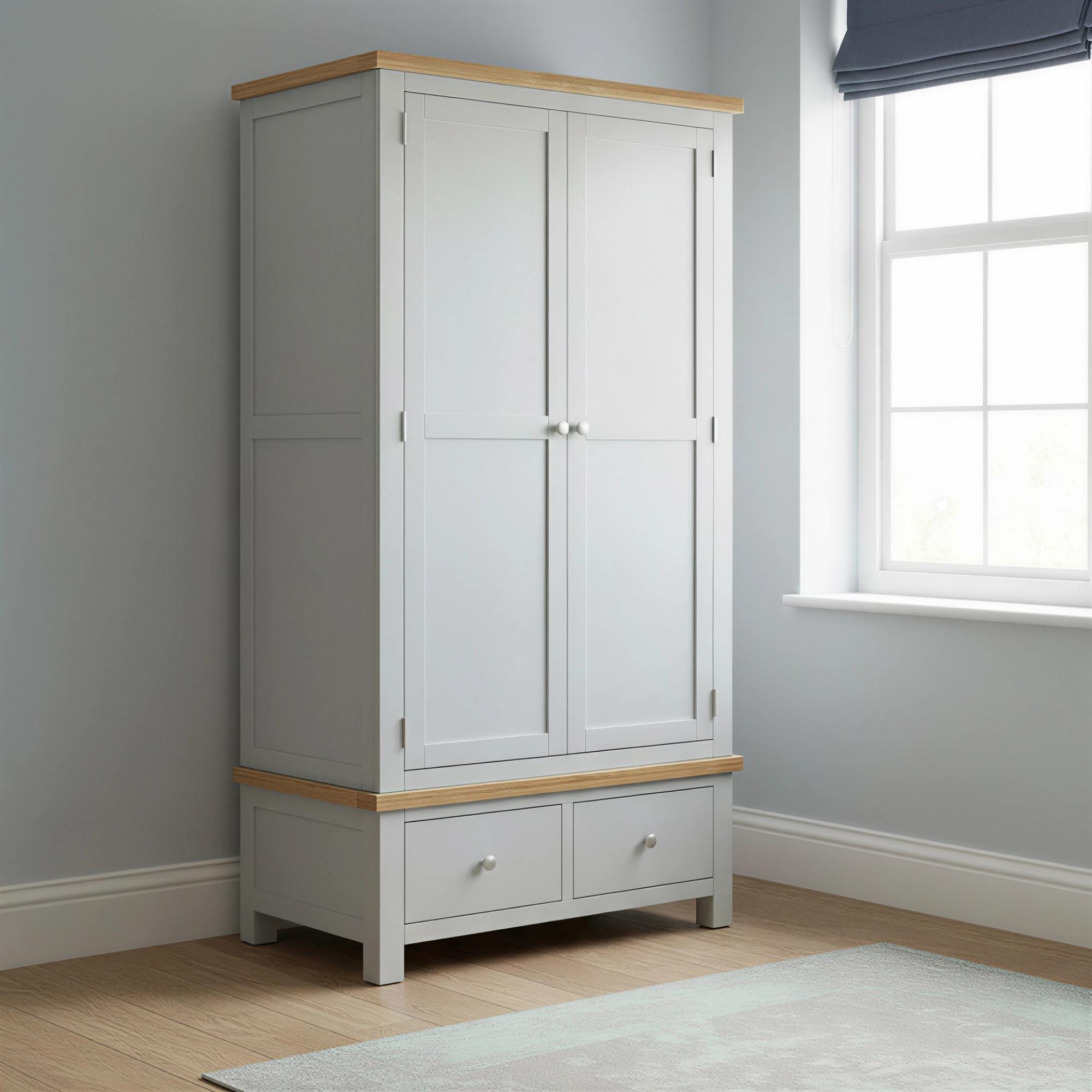 Lundy Wardrobe - 2 Door - 2 Drawer - Grey Painted