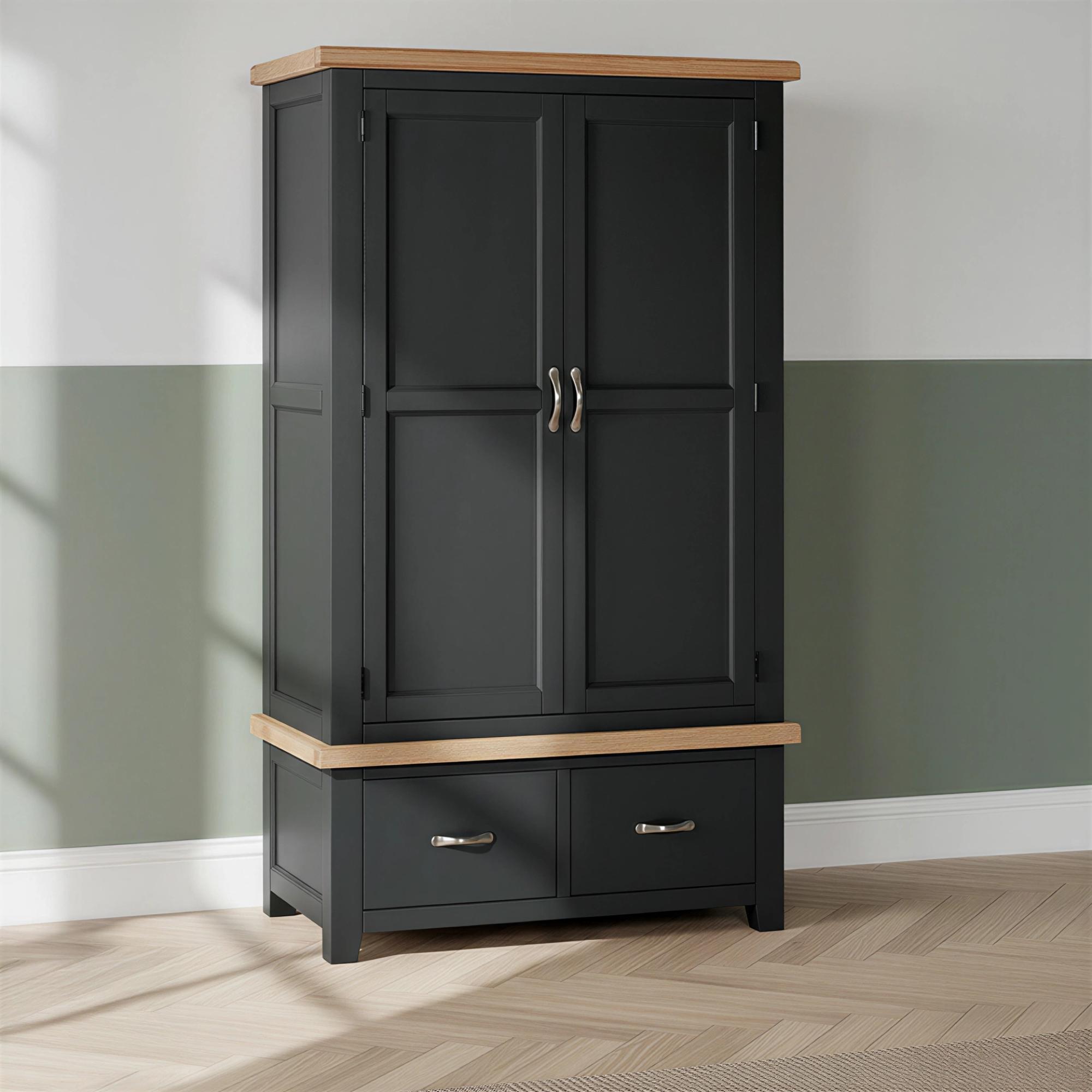 Wilmont Double Wardrobe - 2 Door - 2 Drawer - Black Painted