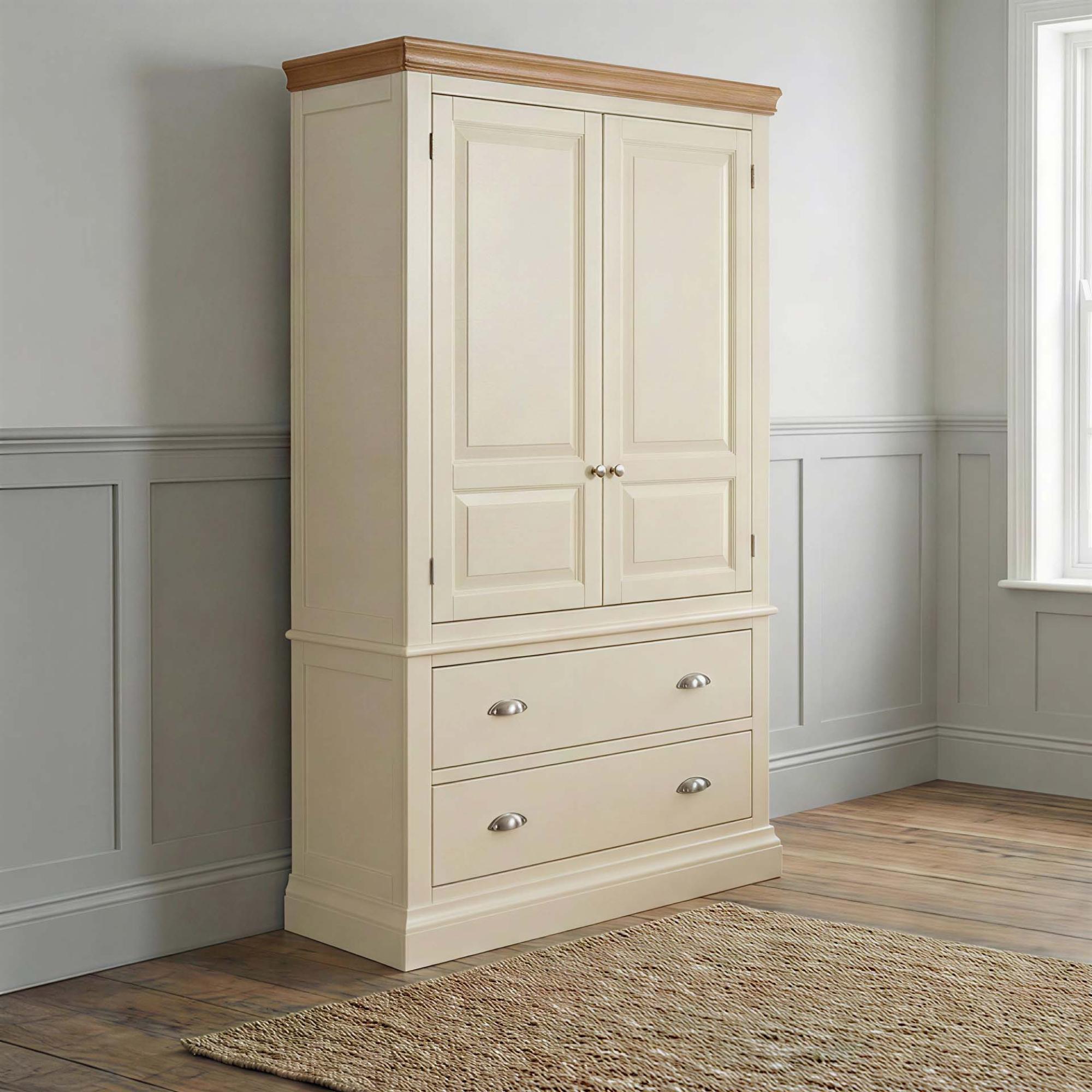 Versailles Wardrobe - 2 Door - 2 Drawer Double - Ivory Painted