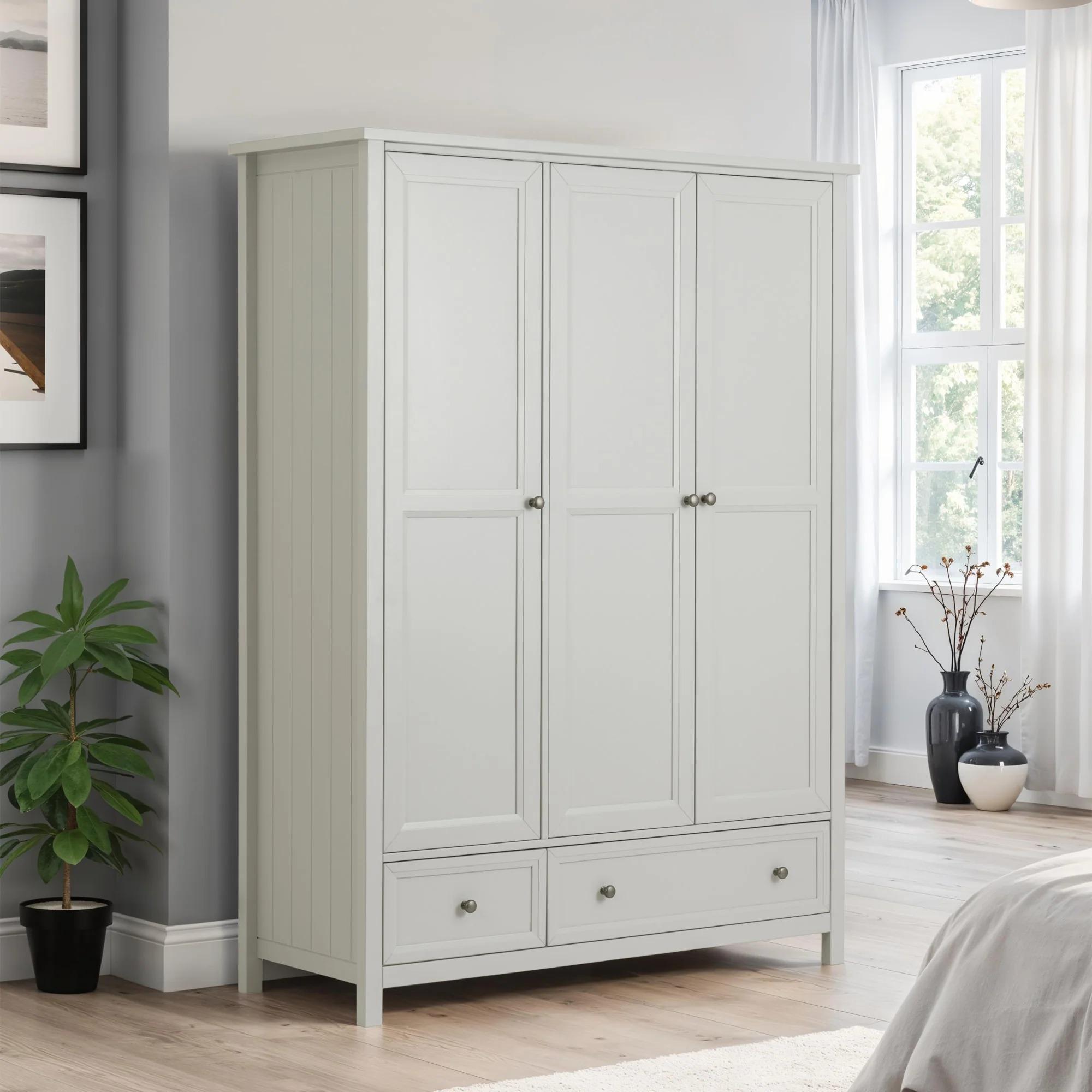 Maine Wardrobe - 3 Door - 2 Drawer - Grey