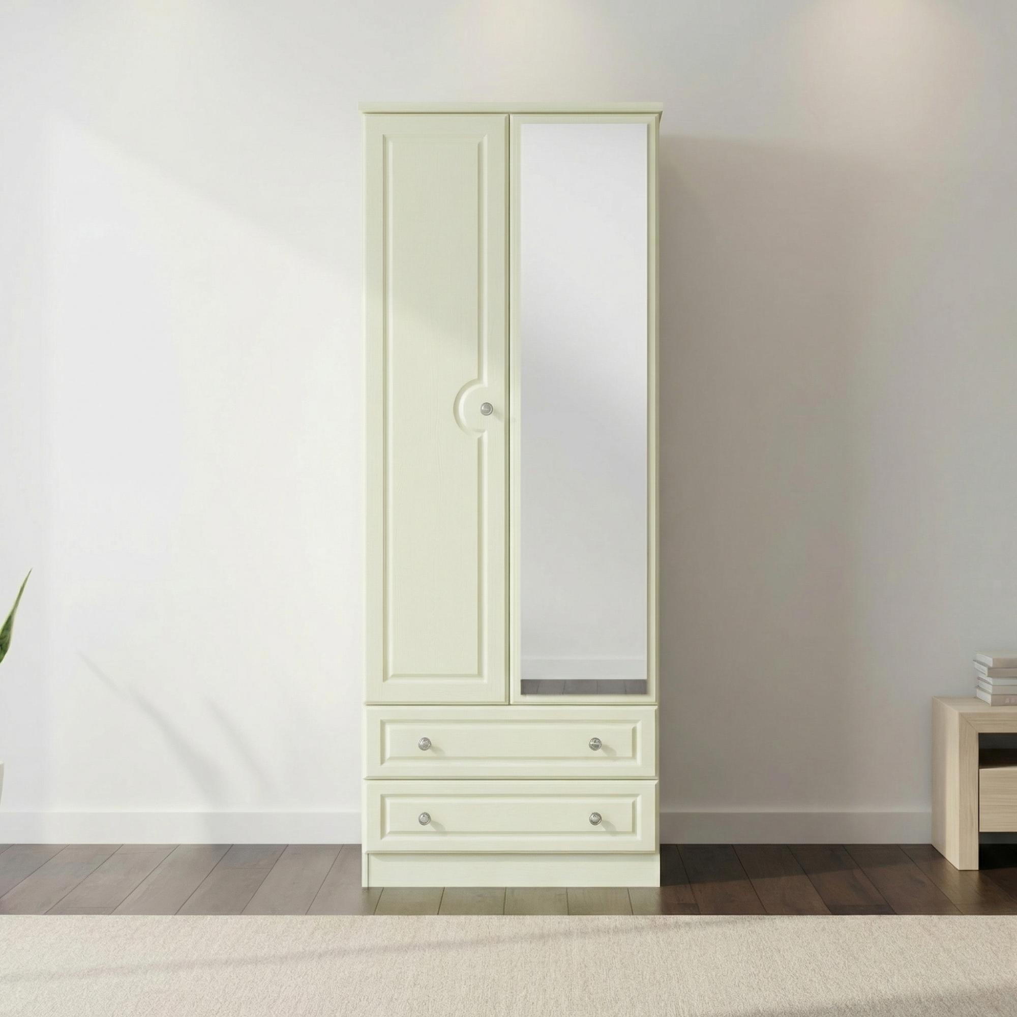 Pembroke Cream 2 Door Tall Combi Wardrobe - 1 Mirror