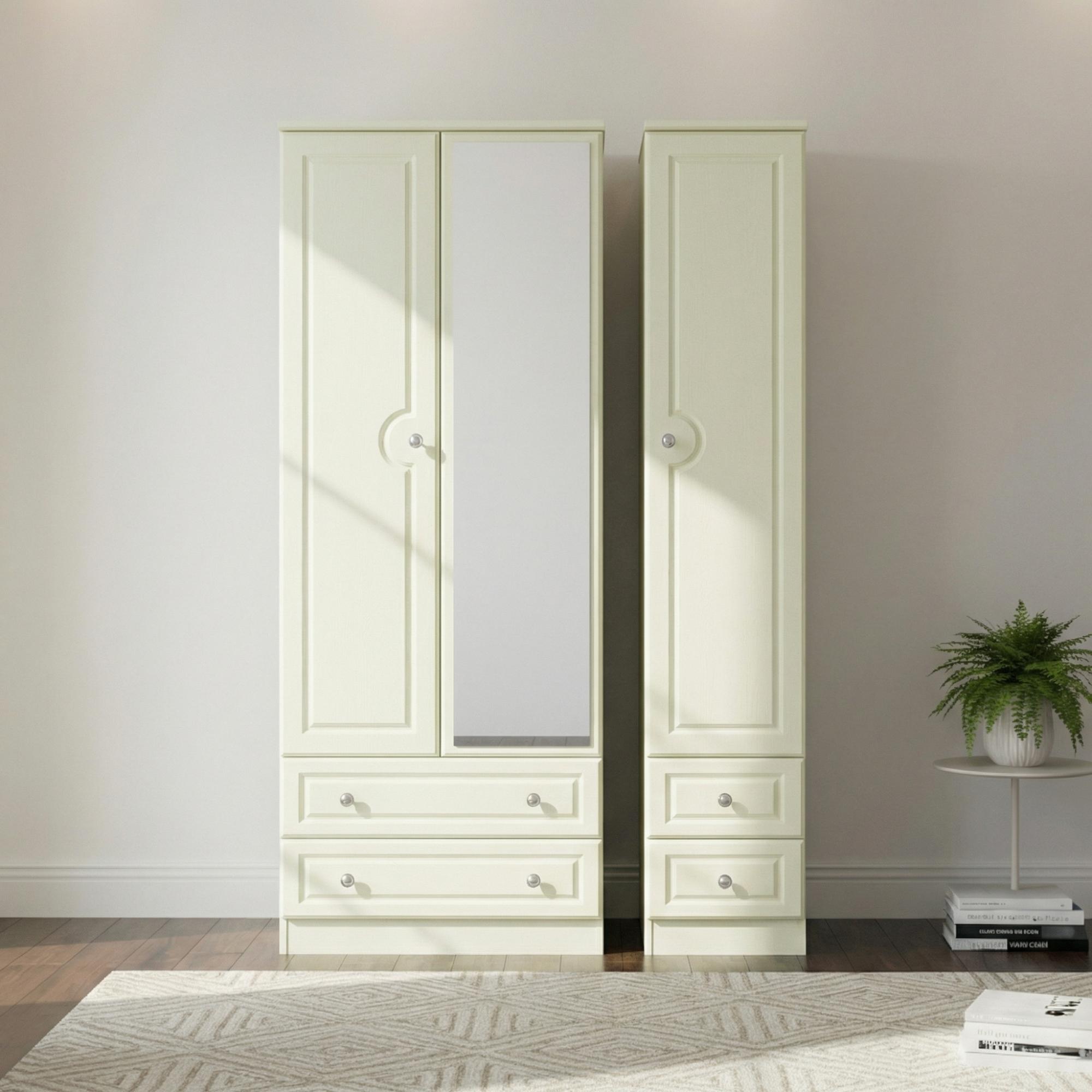 Pembroke Cream 3 Door Tall Combi Wardrobe - 1 Mirror