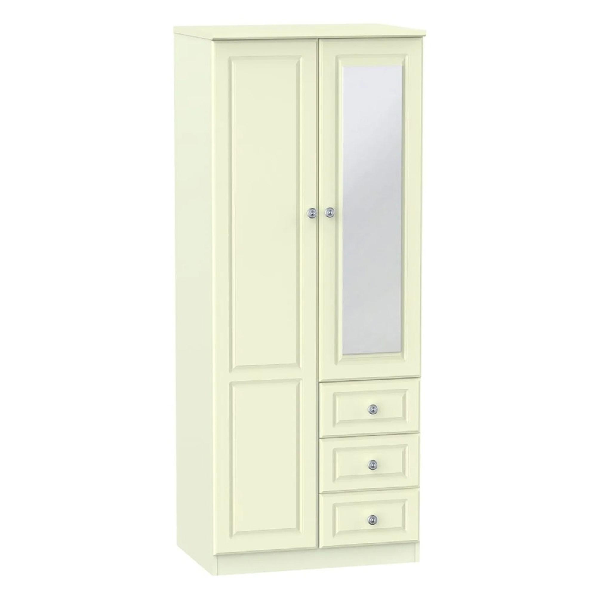 Pembroke Wardrobe - 2 Door - 1 Mirror - RHF 3 Drawers - Combi - Cream