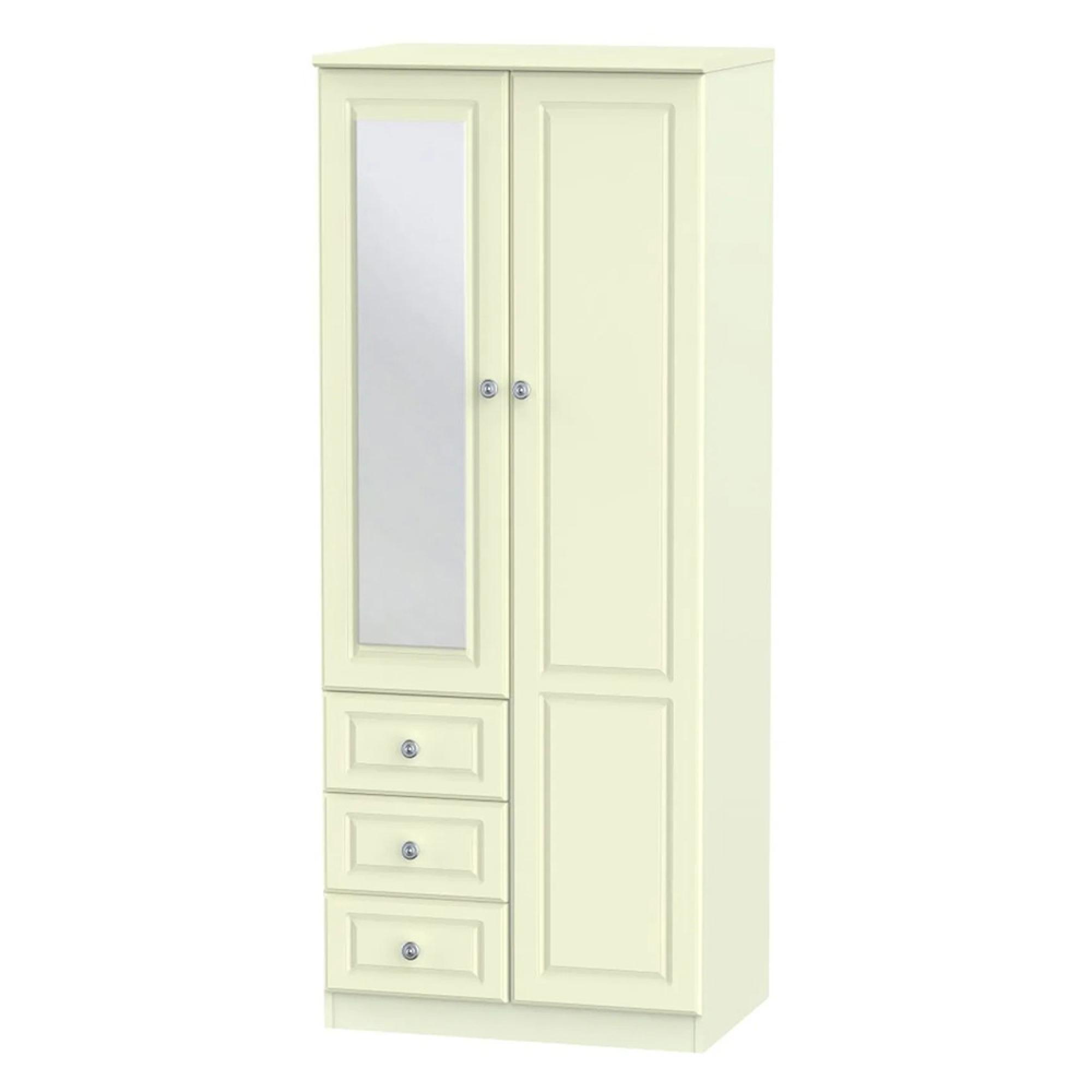 Pembroke Wardrobe - 2 Door - 1 Mirror - RHF 3 Drawers - Combi - Cream