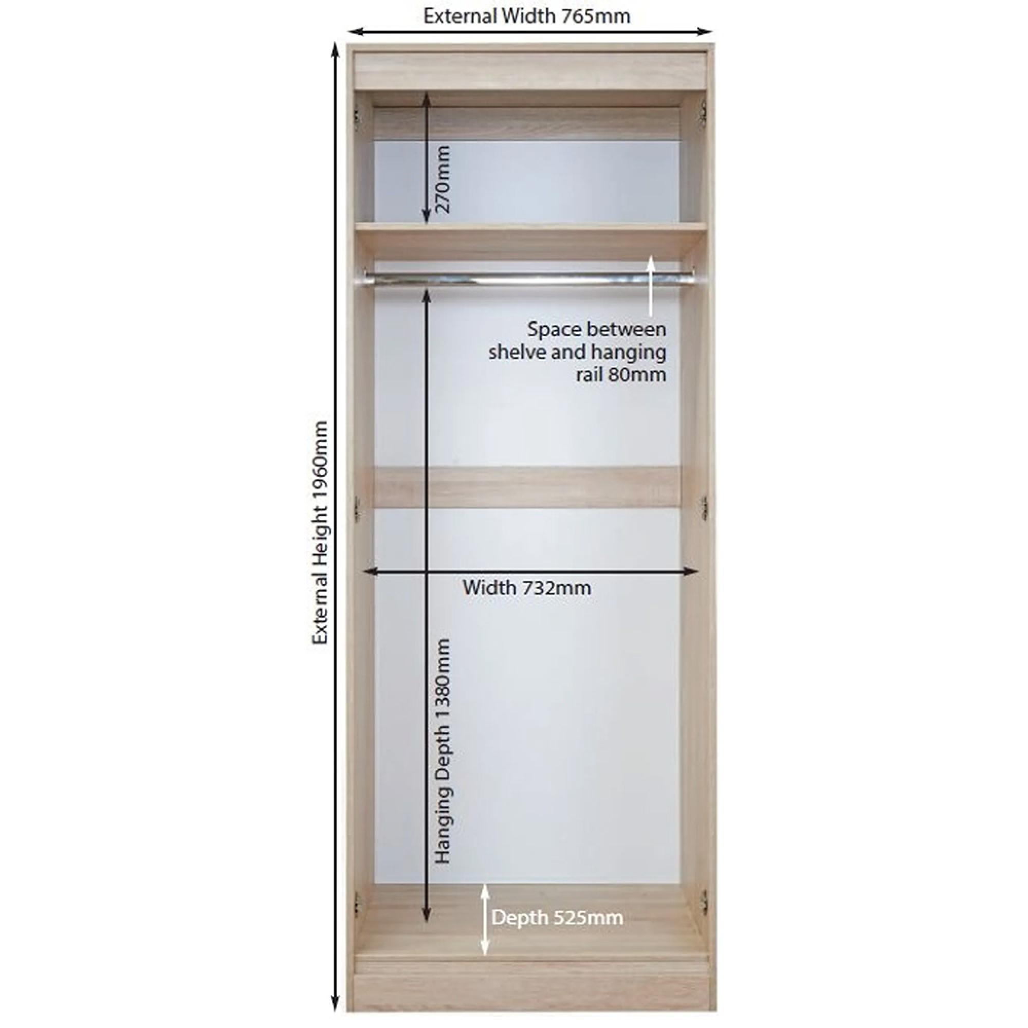 Pembroke Wardrobe - 2 Door - 1 Mirror - Tall - Cream