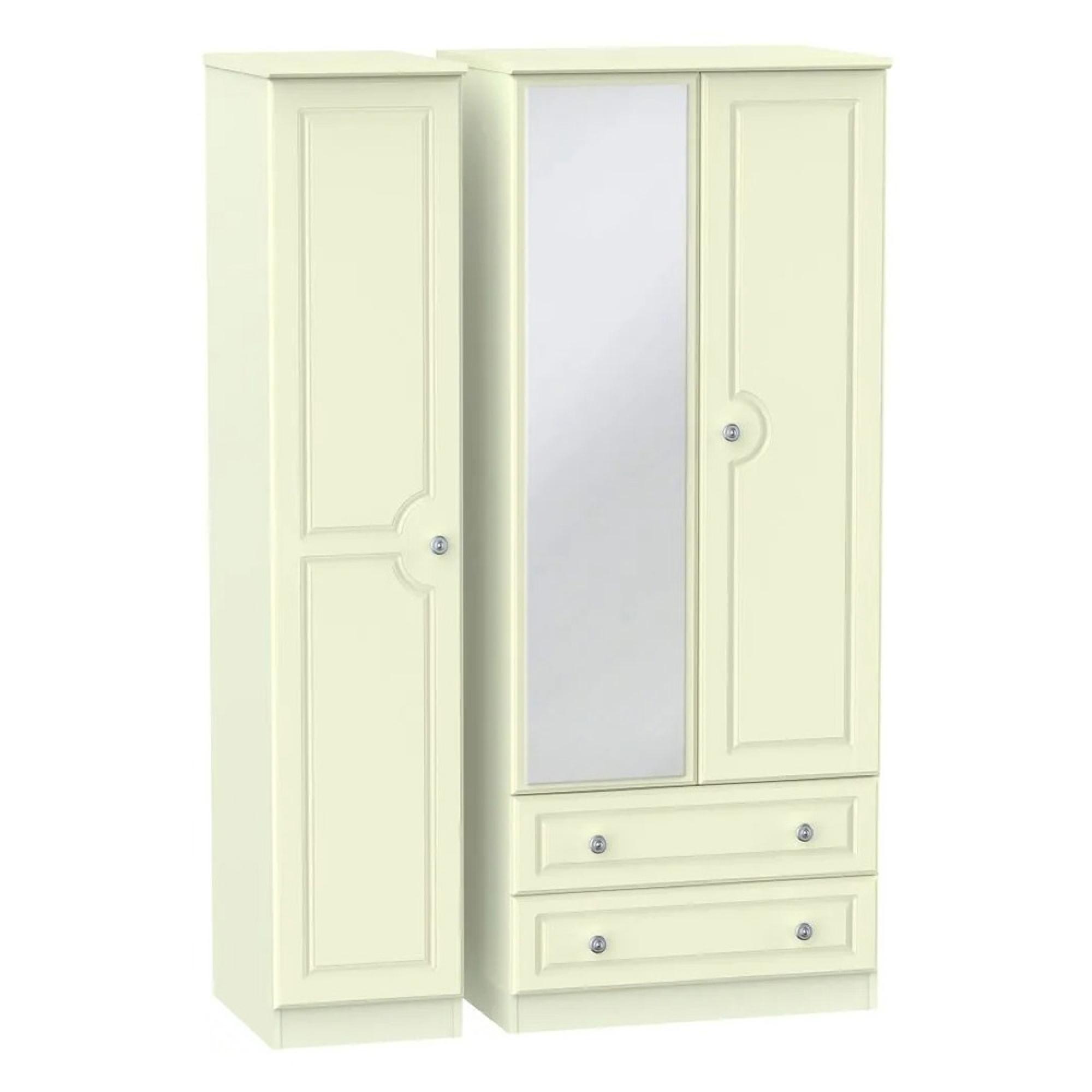 Pembroke Wardrobe - 3 Door - 1 Mirror - LHF 2 Drawers - Combi - Cream