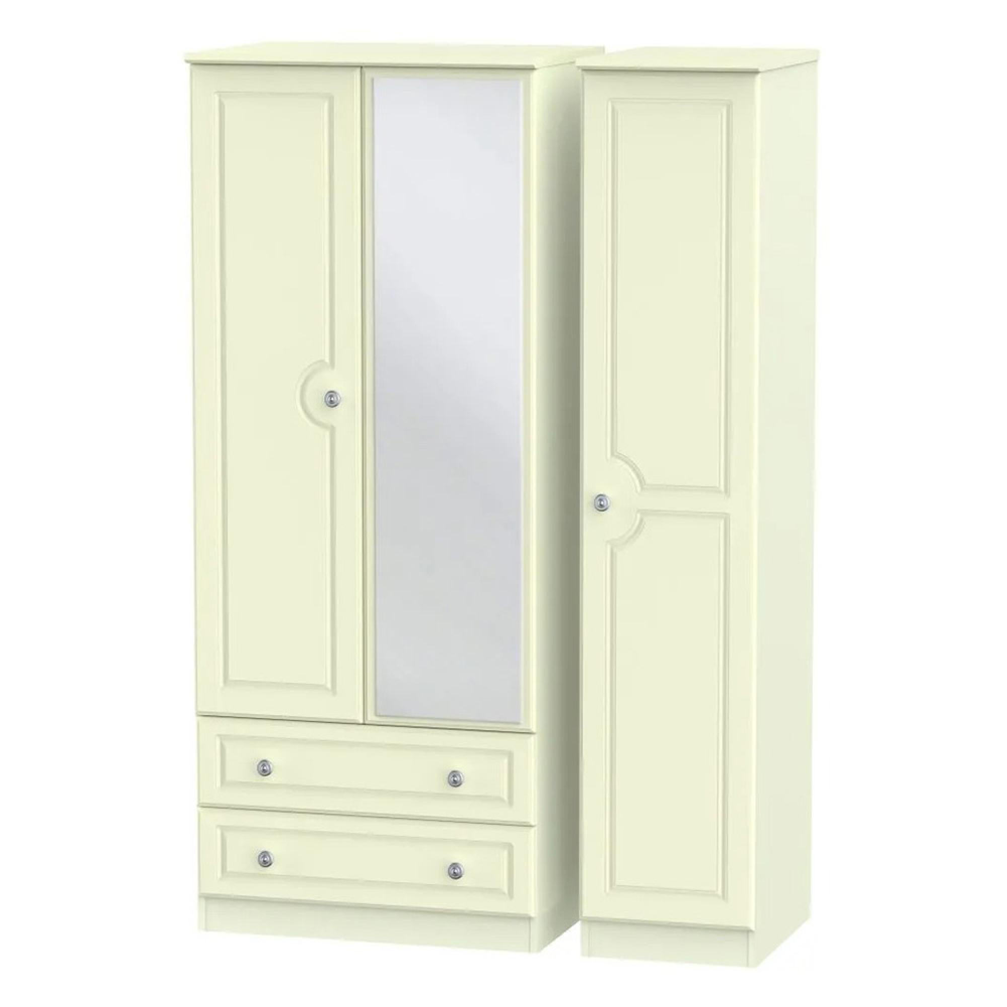 Pembroke Wardrobe - 3 Door - 1 Mirror - LHF 2 Drawers - Combi - Cream