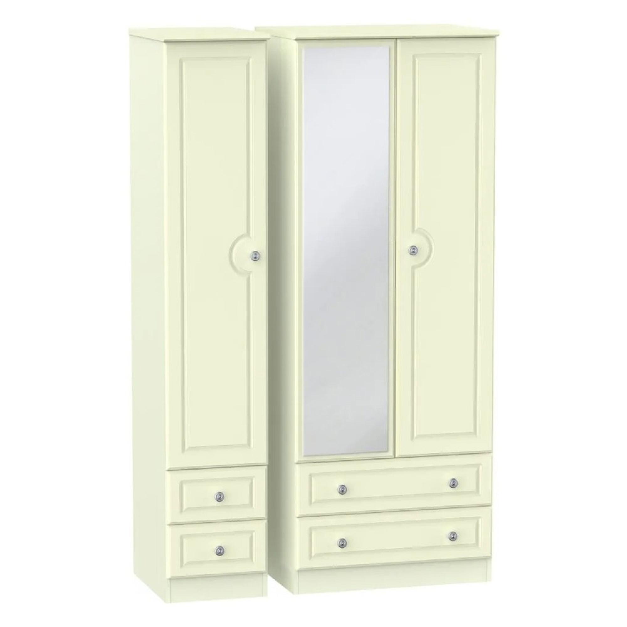 Pembroke Wardrobe - 3 Door - 1 Mirror - Tall - Combi - Cream
