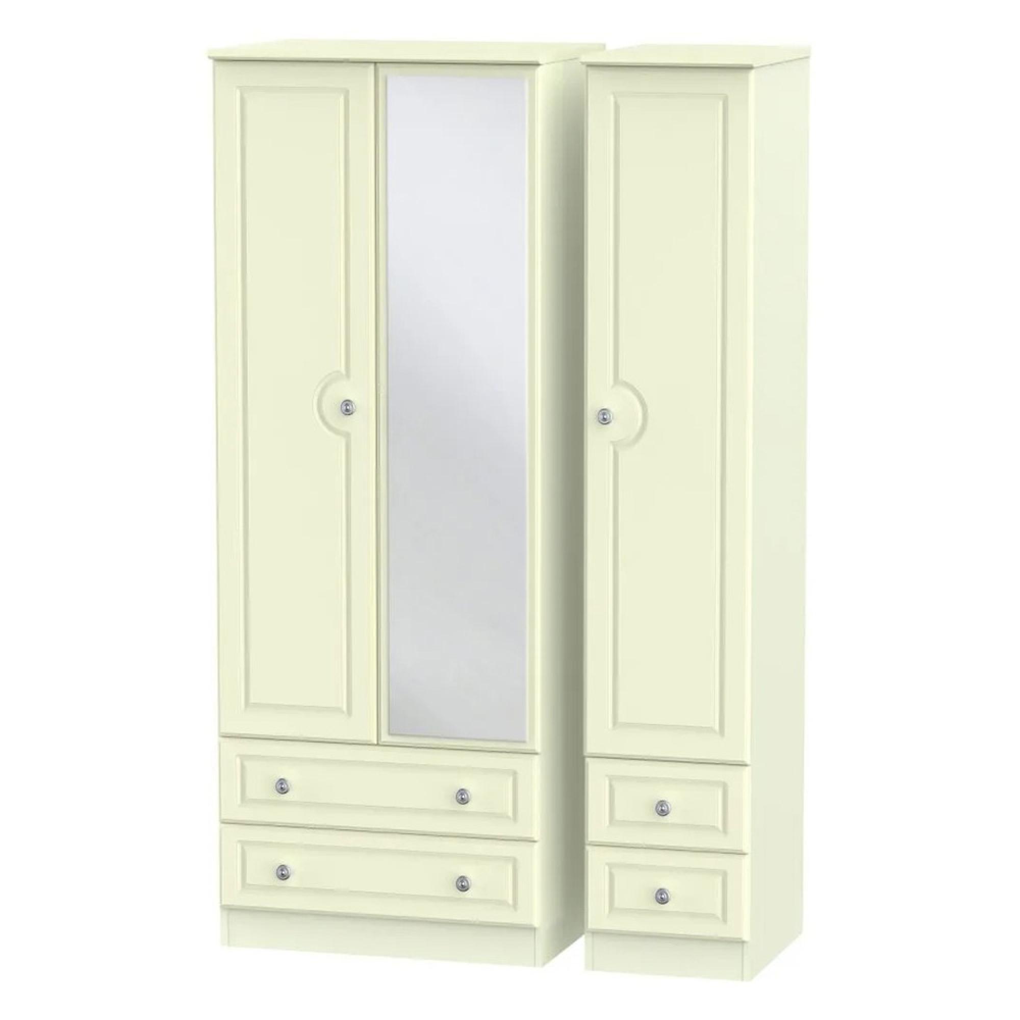 Pembroke Wardrobe - 3 Door - 1 Mirror - Tall - Combi - Cream