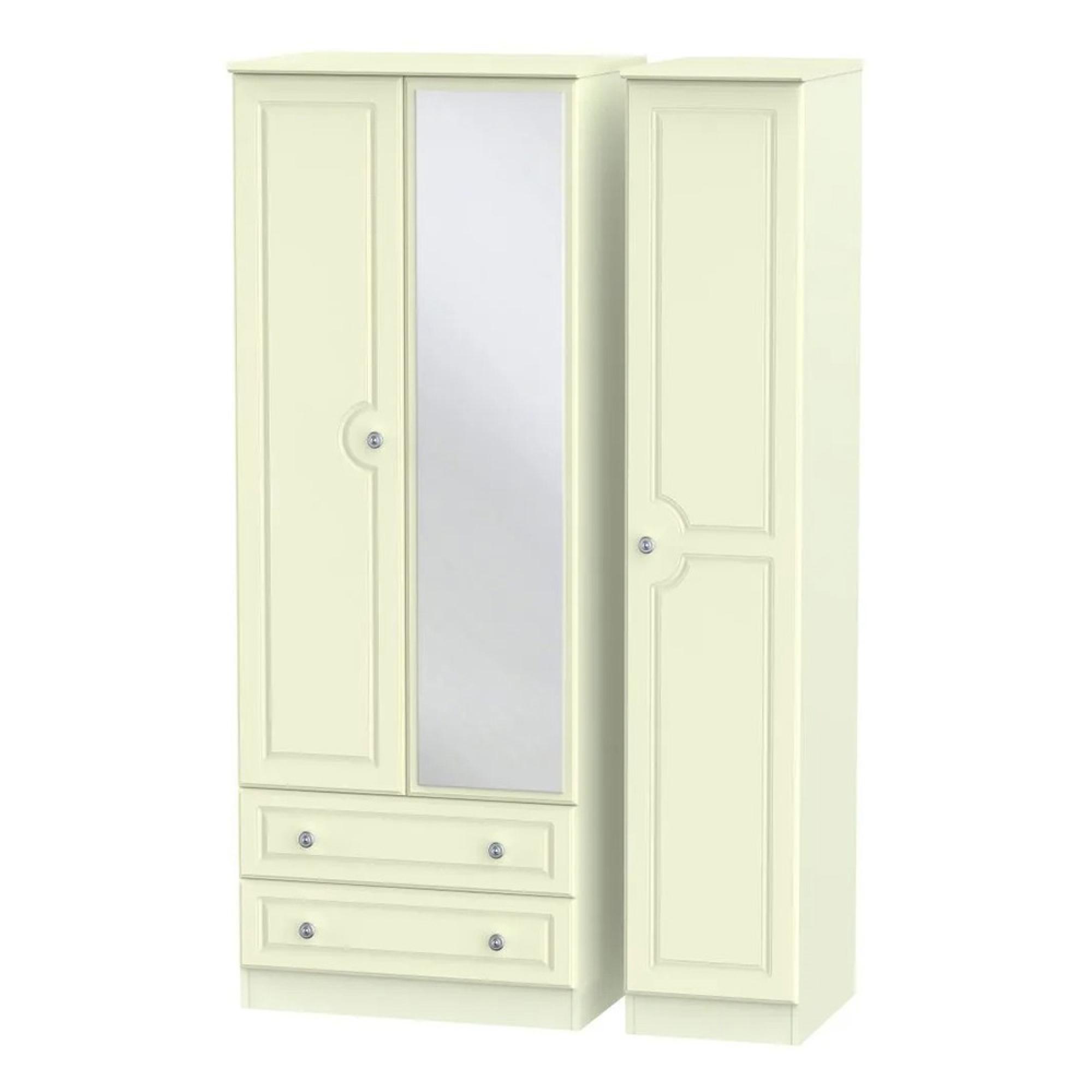 Pembroke Wardrobe - 3 Door - 1 Mirror - LHF 2 Drawers - Tall - Combi - Cream