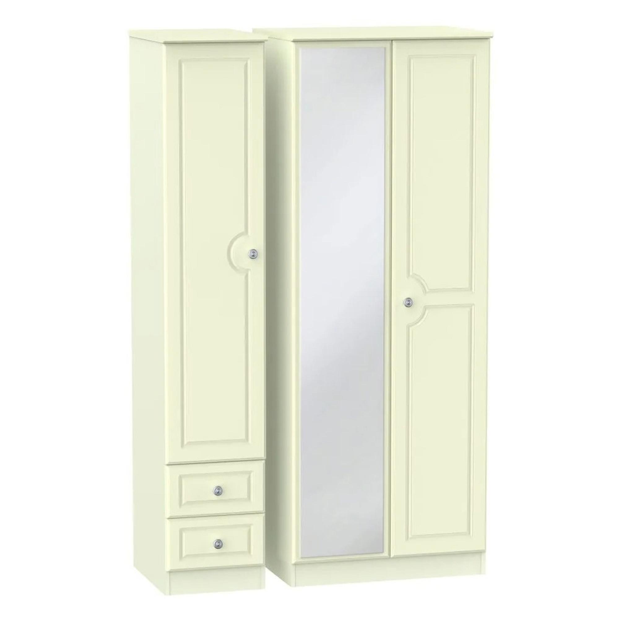Pembroke Wardrobe - 3 Door - 1 Mirror - RHF 2 Drawers - Tall - Combi - Cream