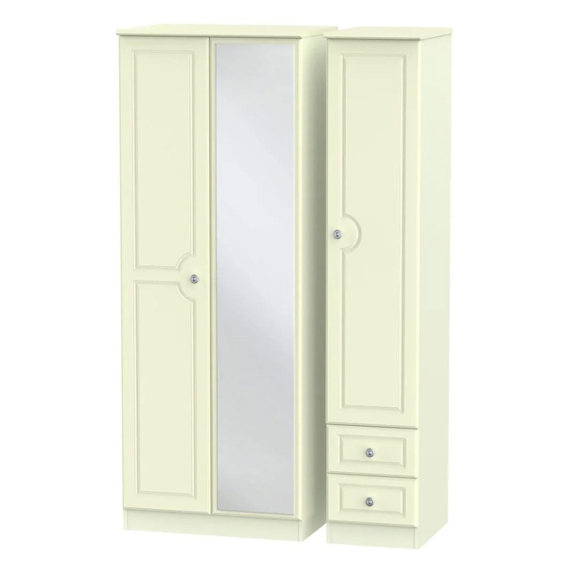Pembroke Wardrobe - 3 Door - 1 Mirror - RHF 2 Drawers - Tall - Combi - Cream